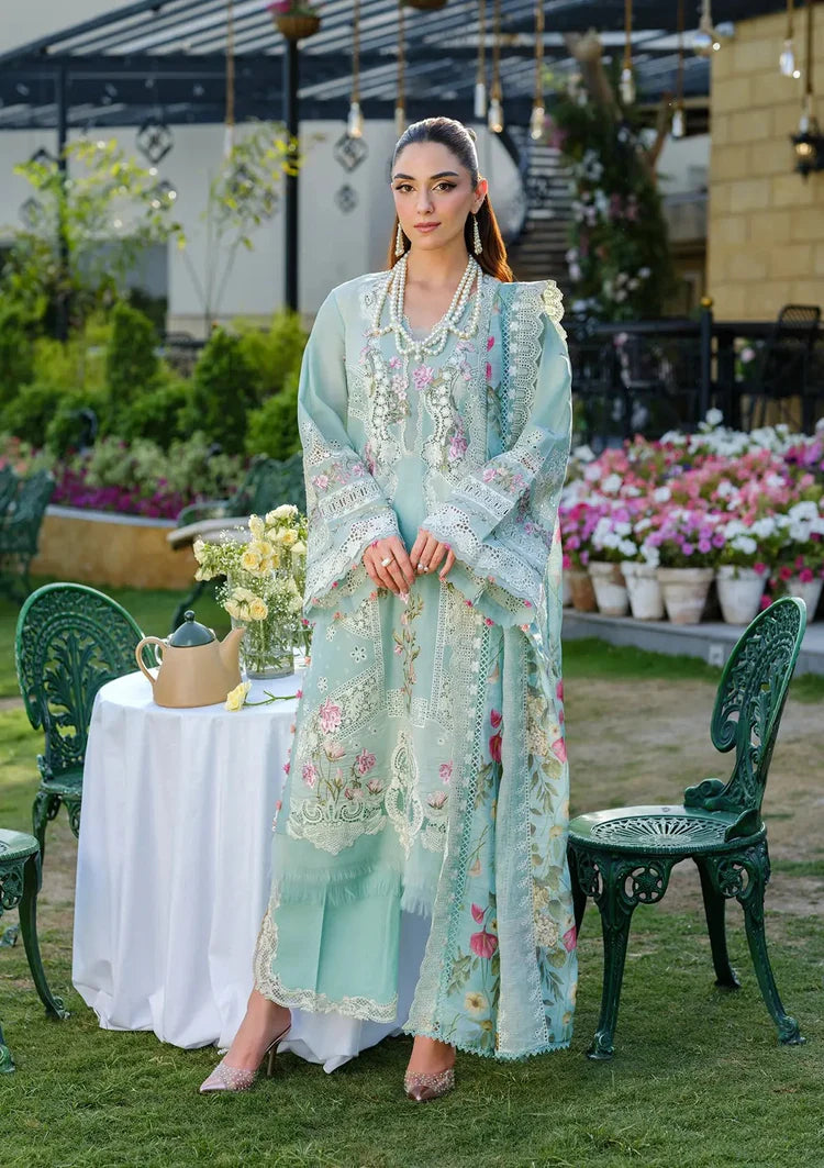 SUMMER-3PC LAWN CHIKANKAARI EMBROIDERED SHIRT WITH CHIFFON PRINTED DUPATTA AND TROUSER-4757