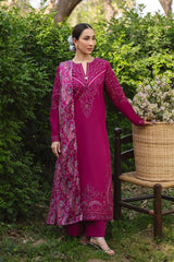 WINTER-3PC DHANAK EMBROIDERED SHIRT WITH WOOL PRINTED SHAWL AND TROUSER-5219