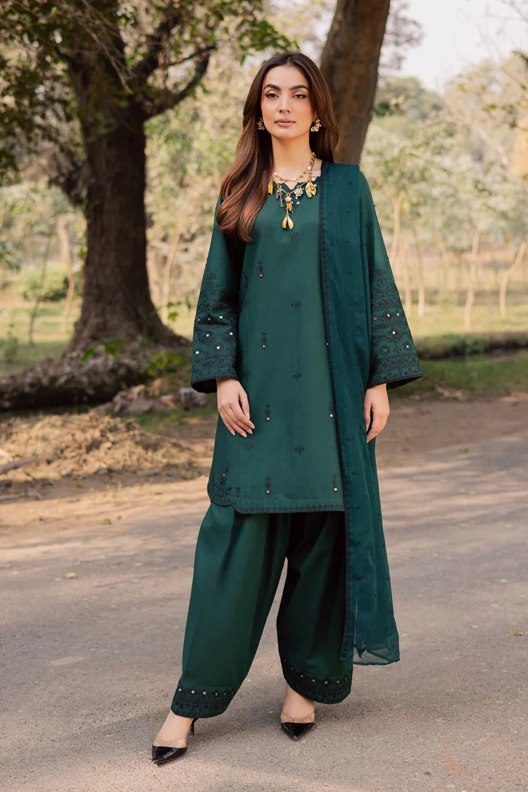 WINTER-3PC DHANAK EMBROIDERED SHIRT WITH DHANAK EMBROIDERED SHAWL AND TROUSER-5197