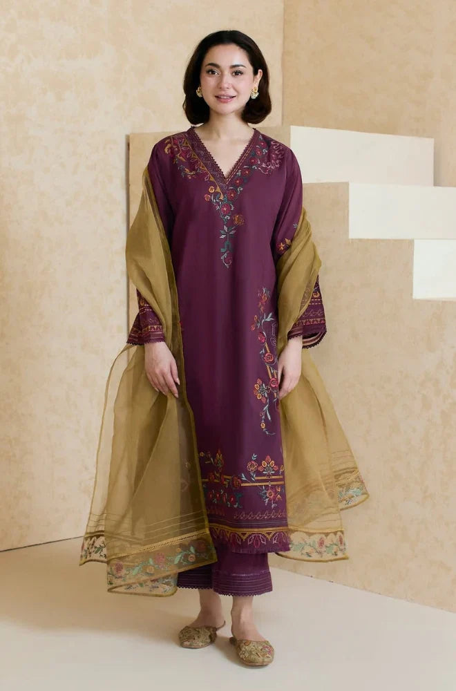 SUMMER- 3PC LAWN EMBROIDERED SHIRT WITH ORGANZA EMBROIDERED DUPATTA AND TROUSER -3826
