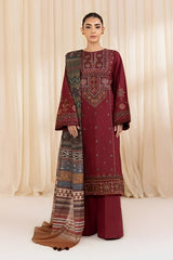 WINTER-3PC DHANAK EMBROIDERED SHIRT WITH COURTRAI PRINTED SHAWL AND TROUSER-4065