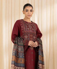 WINTER-3PC DHANAK EMBROIDERED SHIRT WITH COURTRAI PRINTED SHAWL AND TROUSER-4065