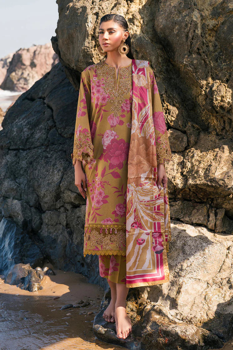 WINTER-3PC KHADDAR PRINTED EMB SHIRT WITH KHADDAR PRINTED DUPATTA AND PRINT TROUSER-2622