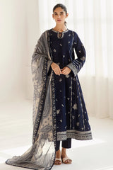 WINTER-3PC DHANAK SEQUENCE EMBROIDERED SHIRT WITH COUTRAI PRINTED SHAWL & DHANAK TOUSER-4182