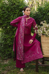 WINTER-3PC DHANAK EMBROIDERED SHIRT WITH WOOL PRINTED SHAWL AND TROUSER-5219