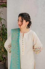 WINTER- 3PC DHANAK EMBROIDERED SHIRT WITH COUTURE WOOL PRINT SHAWL AND TROUSER-3116