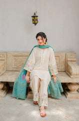 WINTER- 3PC DHANAK EMBROIDERED SHIRT WITH COUTURE WOOL PRINT SHAWL AND TROUSER-3116