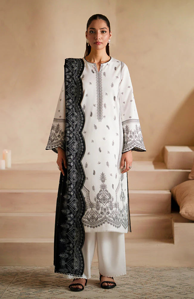 WINTER- 3PC DHANAK EMBROIDERED SHIRT WITH DHA COUTURE WOOL PRINT SHAWL AND TROUSER-3163