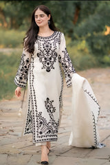 WINTER-3PC DHANAK EMBROIDERED SHIRT WITH DHANAK EMBROIDERED SHAWL & TROUSER-4205