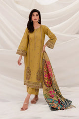 WINTER-3PC DHANAK EMBROIDERED SHIRT WITH MONARK PRINTED DUPATTA & TROUSER-1244