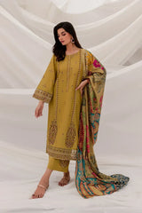WINTER-3PC DHANAK EMBROIDERED SHIRT WITH MONARK PRINTED DUPATTA & TROUSER-1244