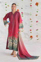 WINTER-3PC-SHAMOZE SILK PRINTED SHIRT WITH SILK PRINTED DUPATTA AND SILK TROUSER-9016
