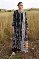 WINTER-3PC KARANDI EMBROIDERED SHIRT WITH COUTRAI PRINTED SHAWL AND EMB TROUSER-5220