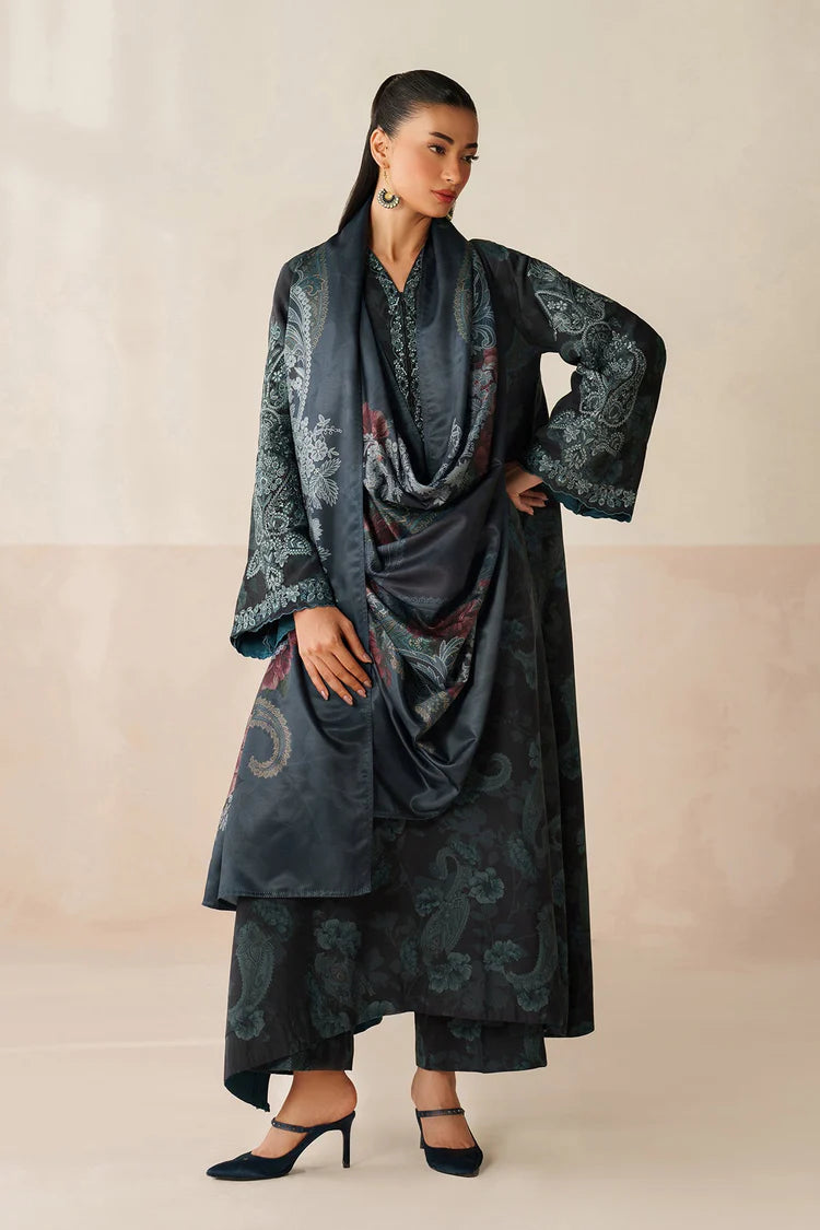 WINTER-3PC VISCOSE PRINTED EMB SHIRT WITH VISCOSE PRINTED DUPATTA AND TROUSER-2631