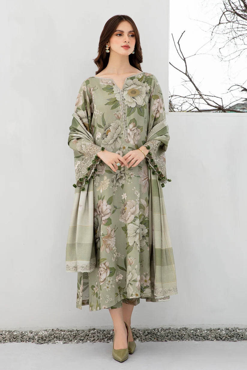 WINTER-3PC KHADDAR SHIRT WITH KHADDAR PRINT DUPATTA AND PRINT TROUSER-2559