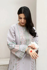 WINTER- 3PC DHANAK EMBROIDERED SHIRT WITH COUTUTRE PRINTED SHAWL & EMB TROUSER-1639