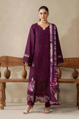 WINTER_3PC DHANAK EMBROIDERED SHIRT WITH COUTRAI PRINTED SHAWL AND TROUSER-5253