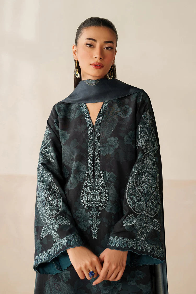 WINTER-3PC VISCOSE PRINTED EMB SHIRT WITH VISCOSE PRINTED DUPATTA AND TROUSER-2631