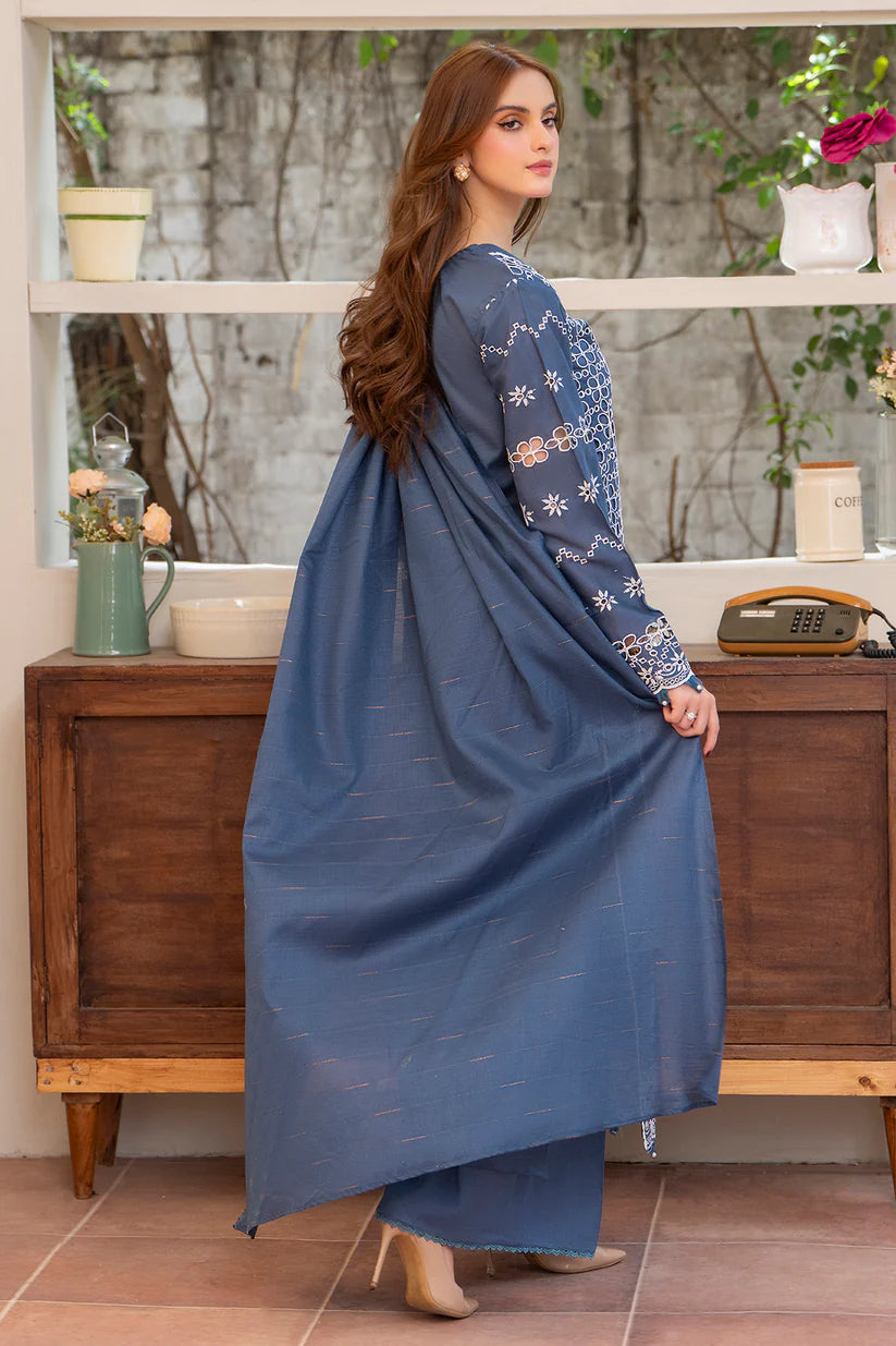SUMMER-3PC LAWN CHIKENKARI EMBROIDERED SHIRT WITH LAWN TUBE SLUB DUPATTA-6600