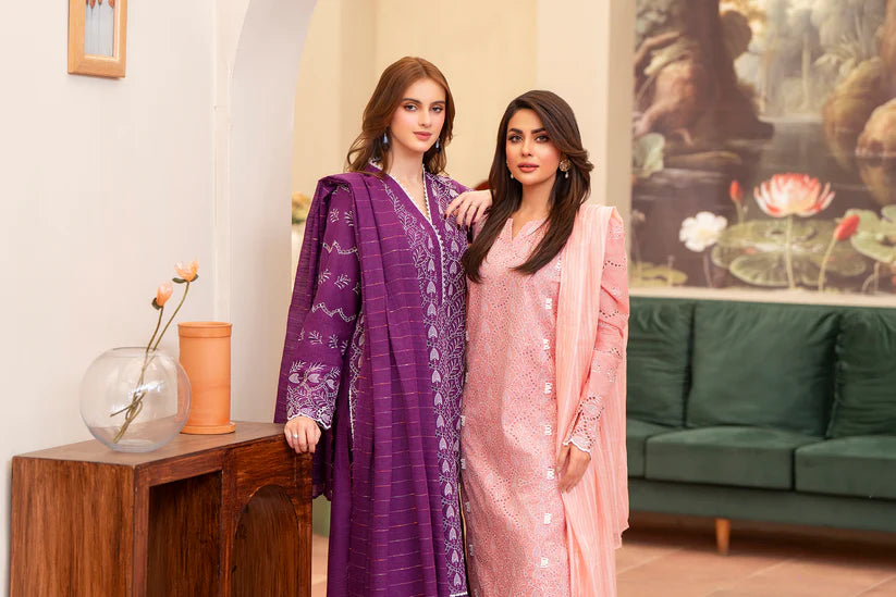 SUMMER-3PC LAWN CHIKENKARI EMBROIDERED SHIRT WITH LAWN TUBE SLUB DUPATTA-