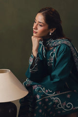 WINTER-3PC DHANAK EMBROIDERED SHIRT WITH DHANAK EMBROIDERED SHAWL AND TROUSER-5257