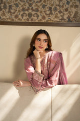 WINTER-3PC DHANAK EMBROIDERED SHIRT WITH WOOL PRINTED SHAWL AND TROUSER-5023