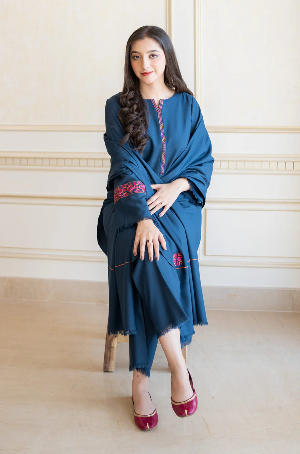 WINTER-3PC DHANAK EMBROIDERED WITH DHANAK EMBROIDERED SHAWL -3132