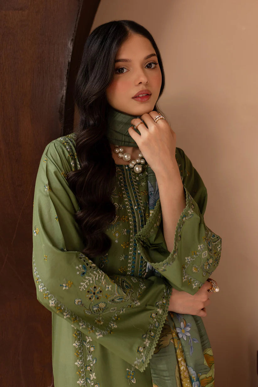 SUMMER-3PC LAWN EMBROIDERED SHIRT WITH MONARK PRINT DUPATTA AND EMB TROUSER-3700