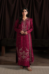 WINTER-3PC KARANDI EMBROIDERED SHIRT WITH KARANDI EMBROIDERED SHAWL AND TROUSER-4403