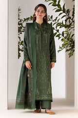 WINTER- 3PC DHANAK EMBROIDERED SHIRT WITH WOOL PRINT SHAWL AND TROUSER-4027