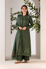 WINTER- 3PC DHANAK EMBROIDERED SHIRT WITH WOOL PRINT SHAWL AND TROUSER-4027