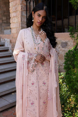 SUMMER-3PC LAWN CHIKANKAARI EMBROIDERED SHIRT WITH KHAADI NET EMBROIDERED DUPATTA AND TROUSER-4660