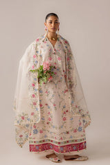 WINTER-3PC DHANAK EMBROIDERED SHIRT WITH KHADDI NET EMB DUPATTA & TROUSER-5187