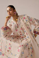 WINTER-3PC DHANAK EMBROIDERED SHIRT WITH KHADDI NET EMB DUPATTA & TROUSER-5187