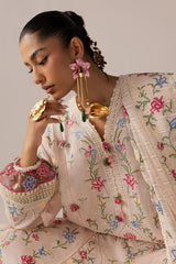 WINTER-3PC DHANAK EMBROIDERED SHIRT WITH KHADDI NET EMB DUPATTA & TROUSER-5187