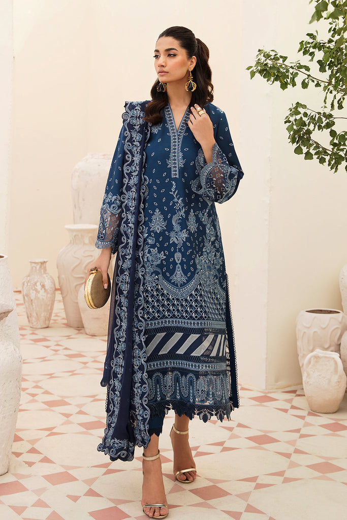 SUMMER-3PC LAWN EMBROIDERED SHIRT WITH CHIFFON EMBROIDERED DUPATTA AND TROUSER-3596