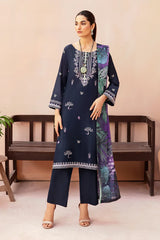 WINTER-3PC DHANAK EMBROIDERED SHIRT WITH COUTURE PRINTED SHAWL & TROUSER-3323