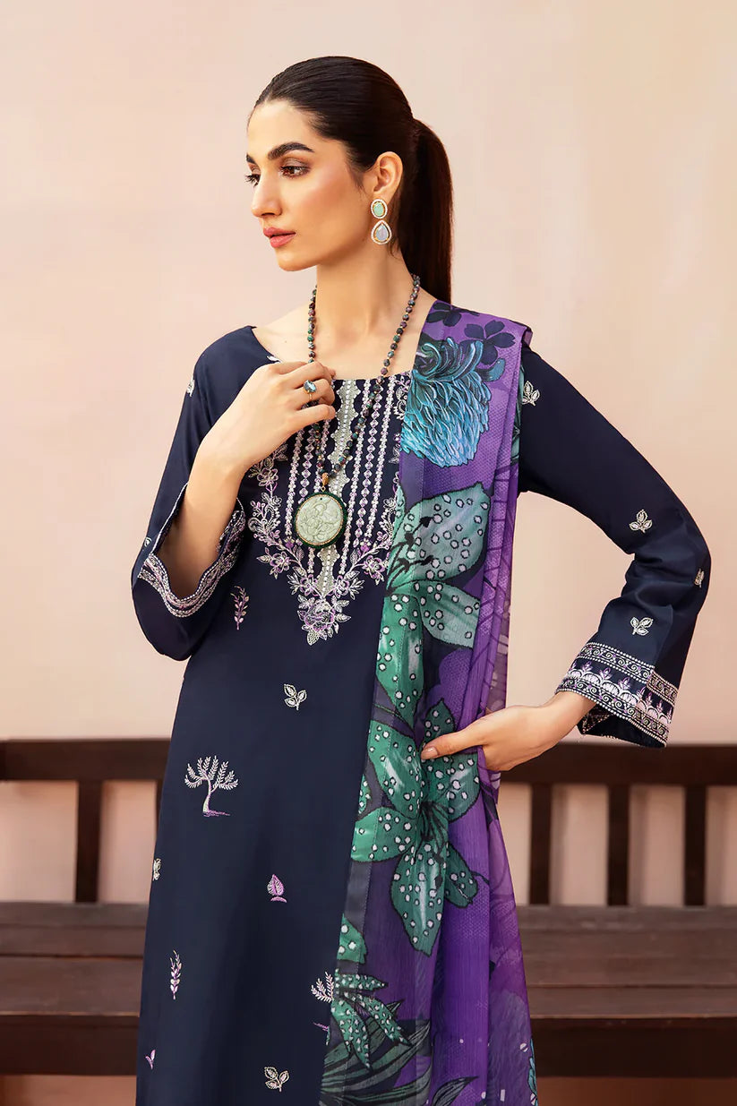 WINTER-3PC DHANAK EMBROIDERED SHIRT WITH COUTURE PRINTED SHAWL & TROUSER-3323