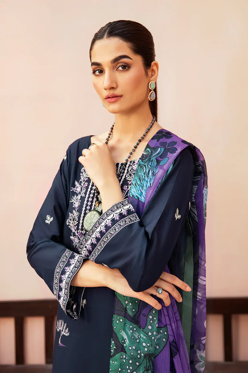 WINTER-3PC DHANAK EMBROIDERED SHIRT WITH COUTURE PRINTED SHAWL & TROUSER-3323