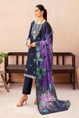 WINTER-3PC DHANAK EMBROIDERED SHIRT WITH COUTURE PRINTED SHAWL & TROUSER-3323