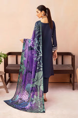 WINTER-3PC DHANAK EMBROIDERED SHIRT WITH COUTURE PRINTED SHAWL & TROUSER-3323