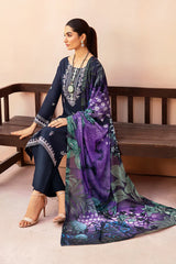 WINTER-3PC DHANAK EMBROIDERED SHIRT WITH COUTURE PRINTED SHAWL & TROUSER-3323