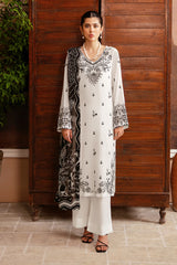 WINTER-3PC DHANAK EMBROIDERED SHIRT WITH COUTURE PRINTED SHAWL & TROUSER-3385