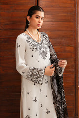 WINTER-3PC DHANAK EMBROIDERED SHIRT WITH COUTURE PRINTED SHAWL & TROUSER-3385