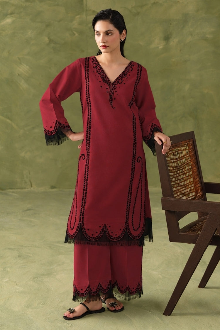 WINTER-2PIECE KARANDI EMBROIDERED SHIRT WITH KARANDI EMB TROUSER-WJ-15147