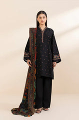 WINTER-3PC DHANAK EMBROIDERED SHIRT WITH COURTRAI PRINTED SHAWL & TROUSER-4242