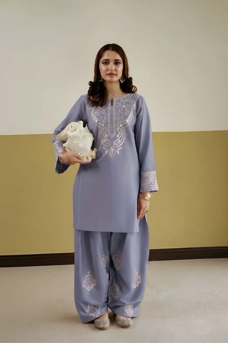 WINTER-2PC DHANAK EMBROIDERED SHIRT WITH EMBROIDERED TROUSER-15048