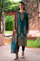 SUMMER- 3PC LAWN EMBROIDERED SHIRT WITH MONARK PRINT DUPATTA AND TROUSER-3581