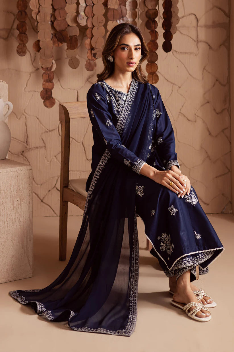 WINTER-3PC DHANAK EMBROIDERED SHIRT WITH CHIFFON EMBROIDERED DUPATTA AND EMB TROUSER-4180