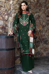 WINTER-3PC KHADDAR EMBROIDERED SHIRT WITH COURTRAI PRINTED SHAWL AND TROUSER-4419